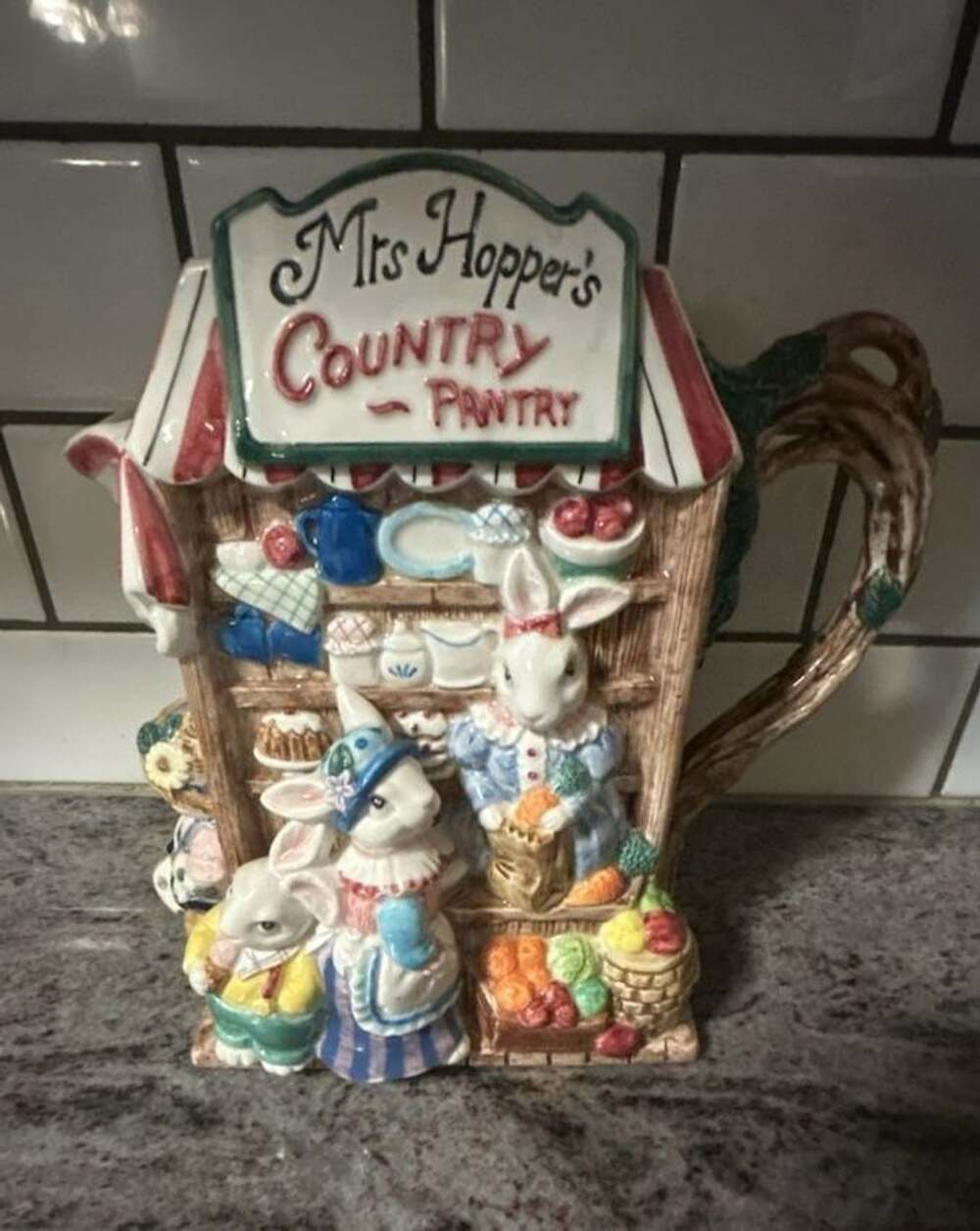 Vintage Fitz And Floyd Mrs Hoppers Country Pantry Pitcher Ceramic Rabbit Market